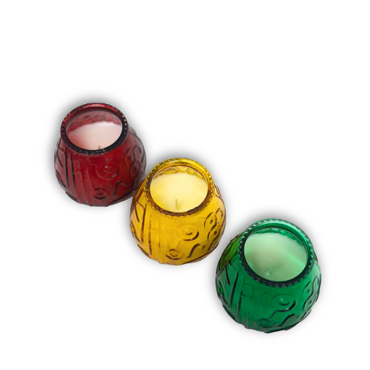 3 Pack Venetian Candles 45 Hour Glass Jar Candle (amber, green, & red)
